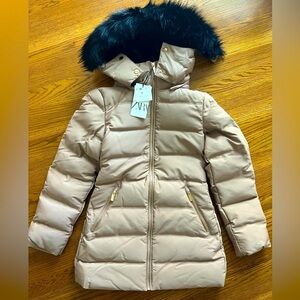 Zara KHAKI LONGLINE HOODED QUILTED JACKET